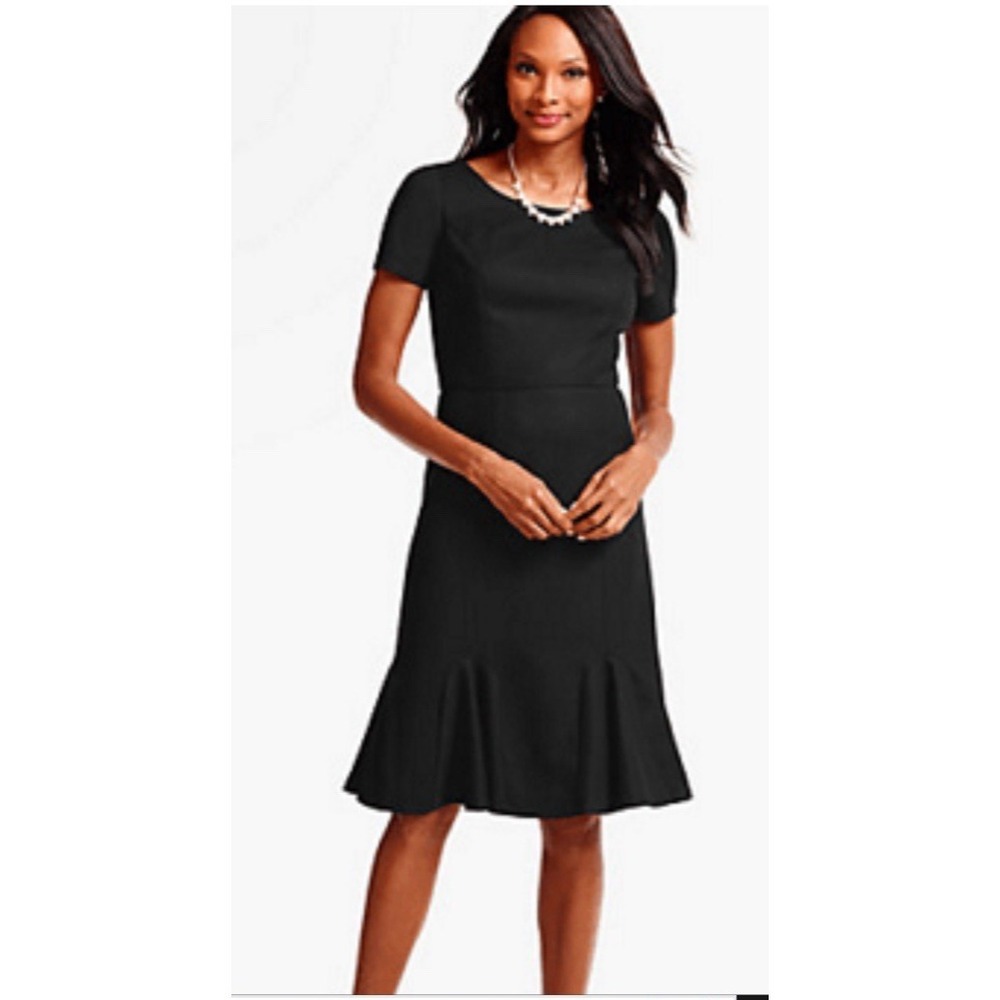 TALBOTS Italian Flannel Dress sz 18 Godet Flutter‎ Skirt Sleeve Black Career
